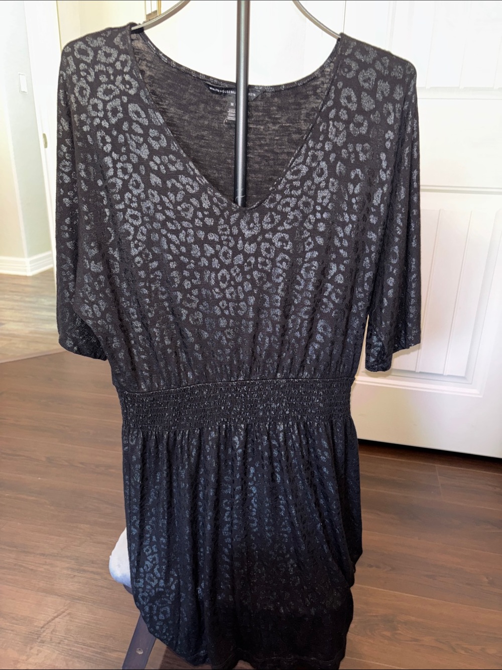 White House Black Market Black Leopard-Print Smocked-Waist Dress